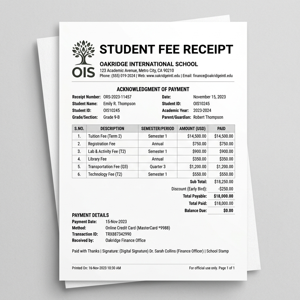 Fees Receipt
